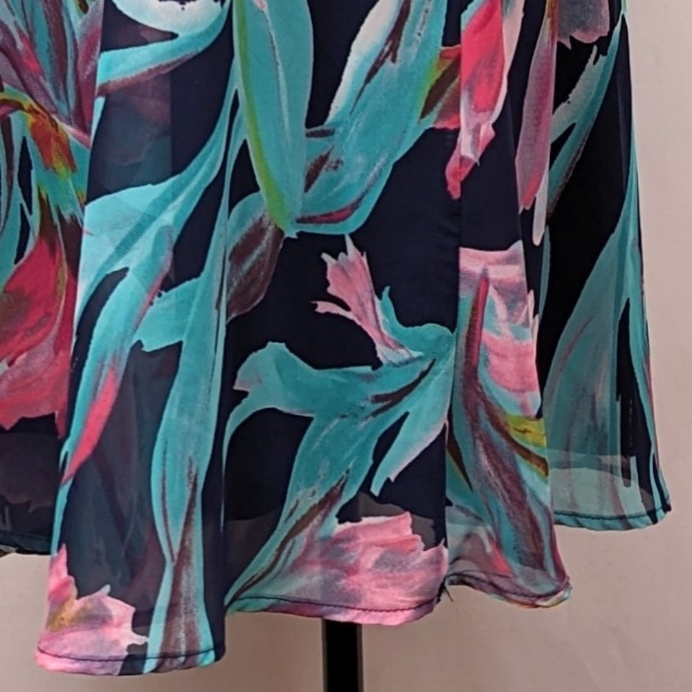 LuLu's Here and Luau Swing Dress Tropical Floral Print Spaghetti Strap Navy Med - Picture 9 of 15